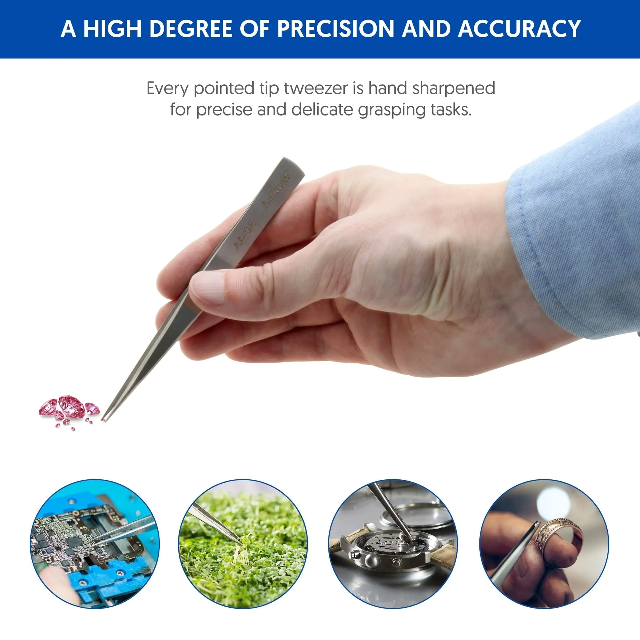 AmScope High Precision 5-inch Straight Precise Tip Tweezers