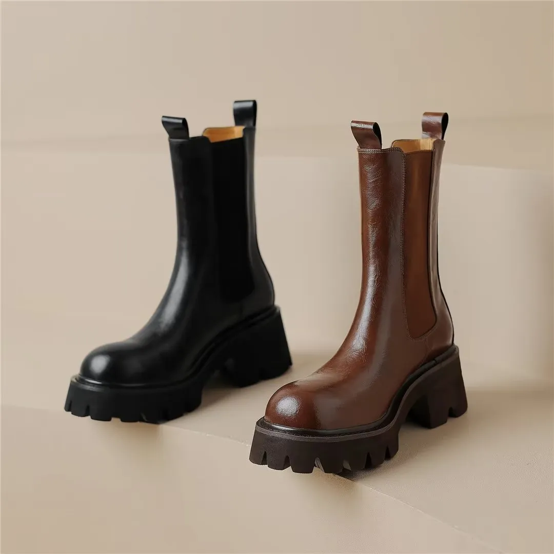 LeatherLuxe Smooth Cowhide Slip-On Winter Boots