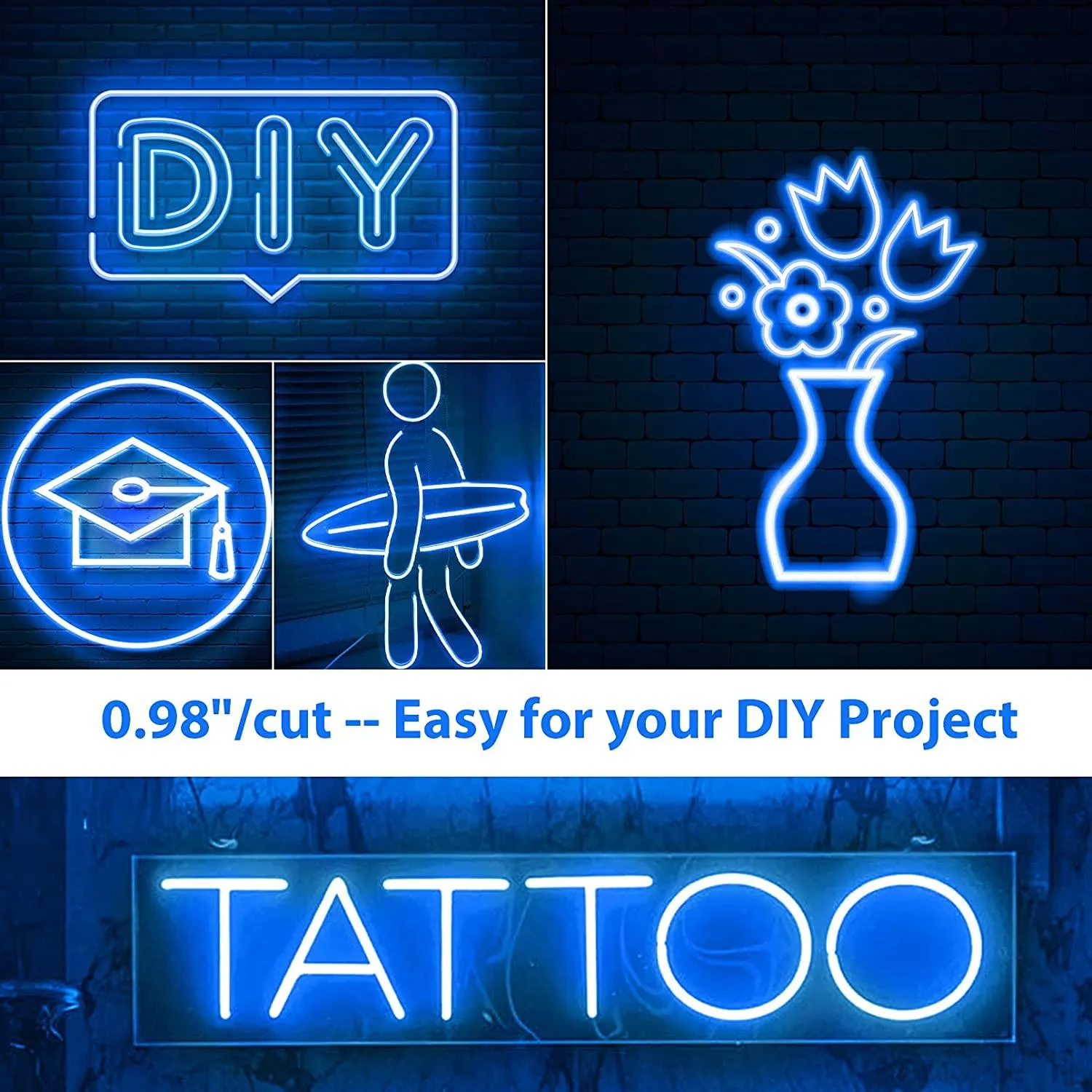 Mini Blue LED Neon Flex DC 12V 6x12mm 120LED/m IP65 Waterproof 1cm Cut