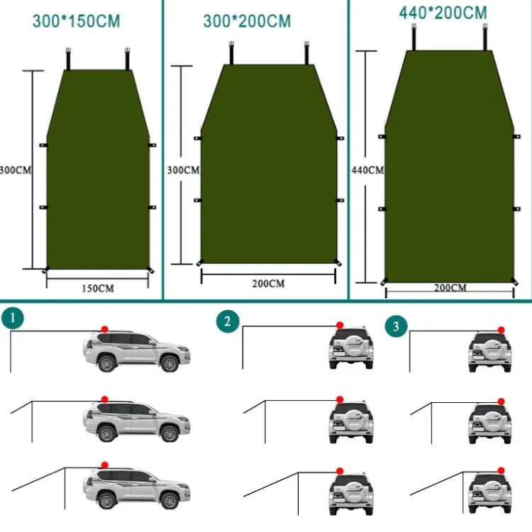 Outdoor Picnic Camping Tent On The Side Of The Car Vehicle Rain-proof Sunshade Canopy 300x150cm(Green)